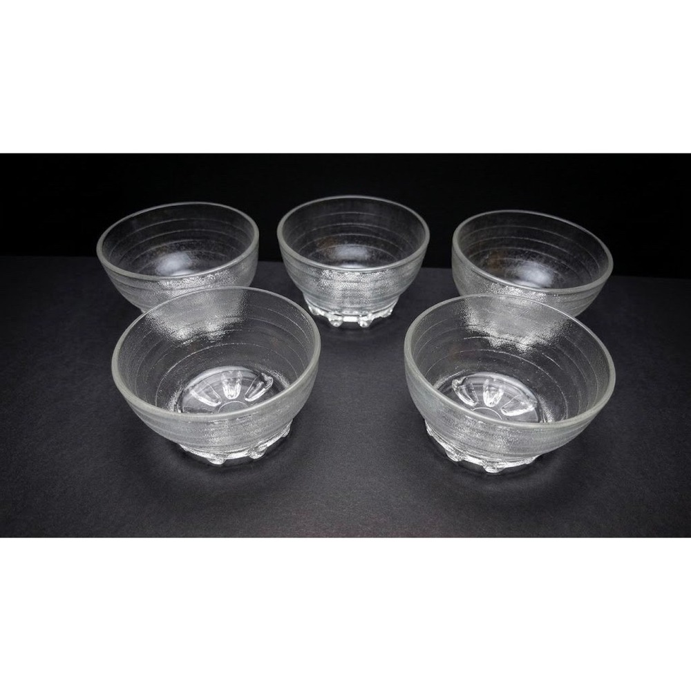 Vintage Kim Glass Frosted Dessert Bowls Lot of 5 - Indonesia 4" Footed Dishes